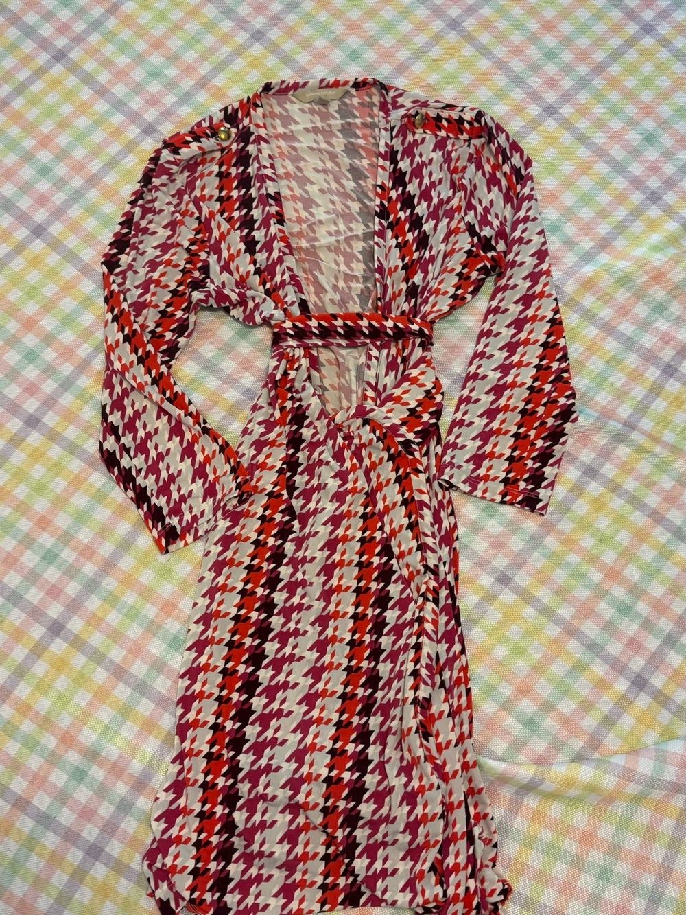 Banana Republic Print Wrap Dress in Red, Pink & Cream